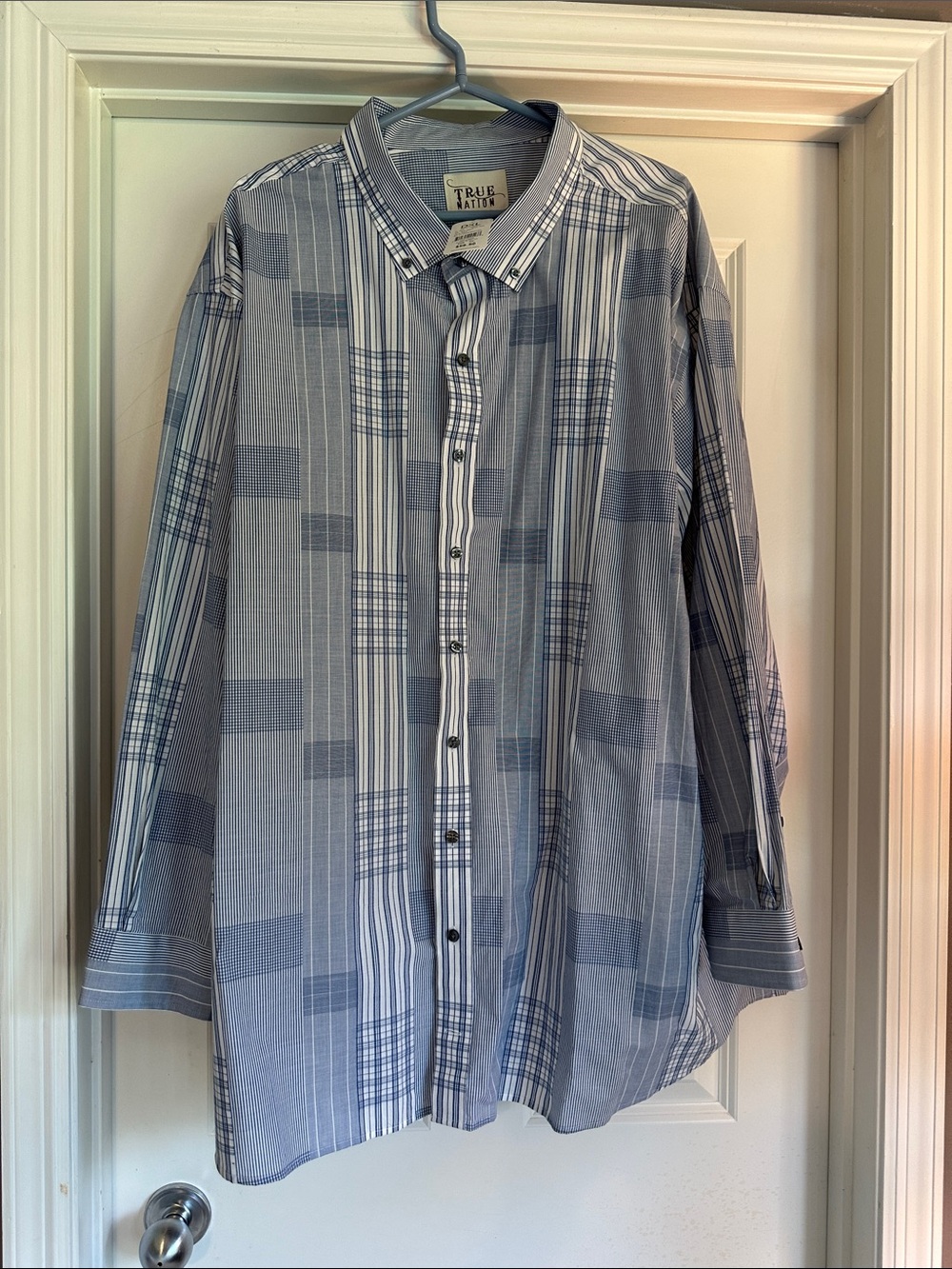 True Nation from DXL Men's Blue Plaid Casual Button-Down Shirt
